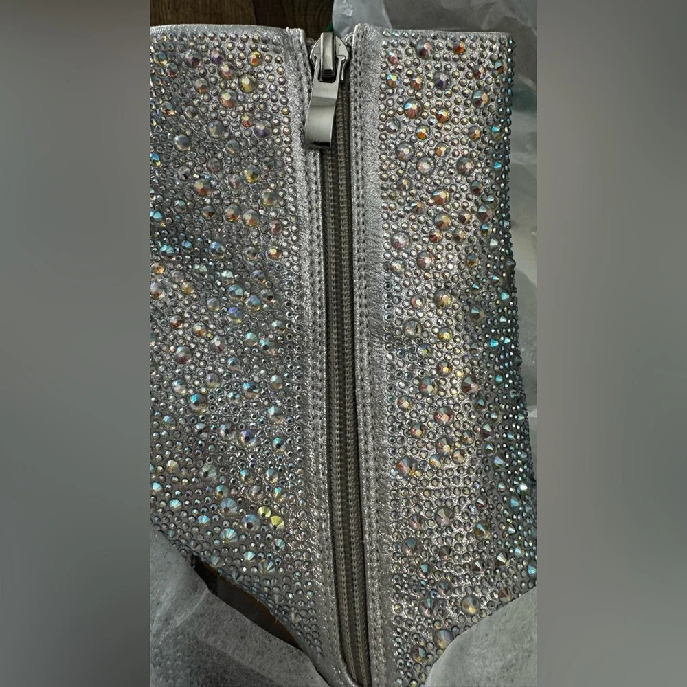 Silver Rhinestone Pointed Toe Ankle Boots Size 7 NIB | Lauren Lorraine - Picture 8 of 11
